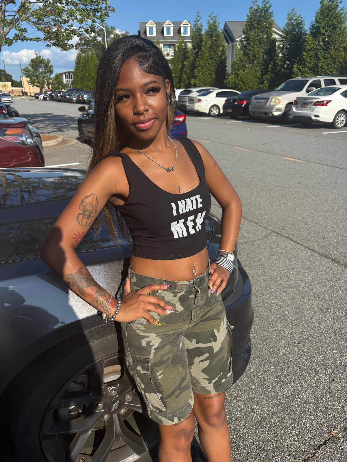"I Hate Men" Cropped Tank Black