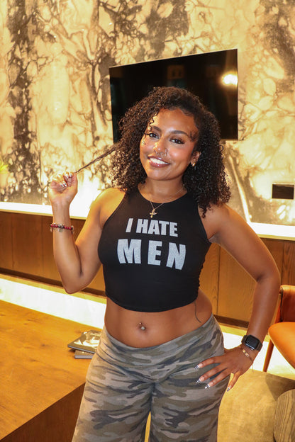 "I Hate Men" Cropped Shirt Black