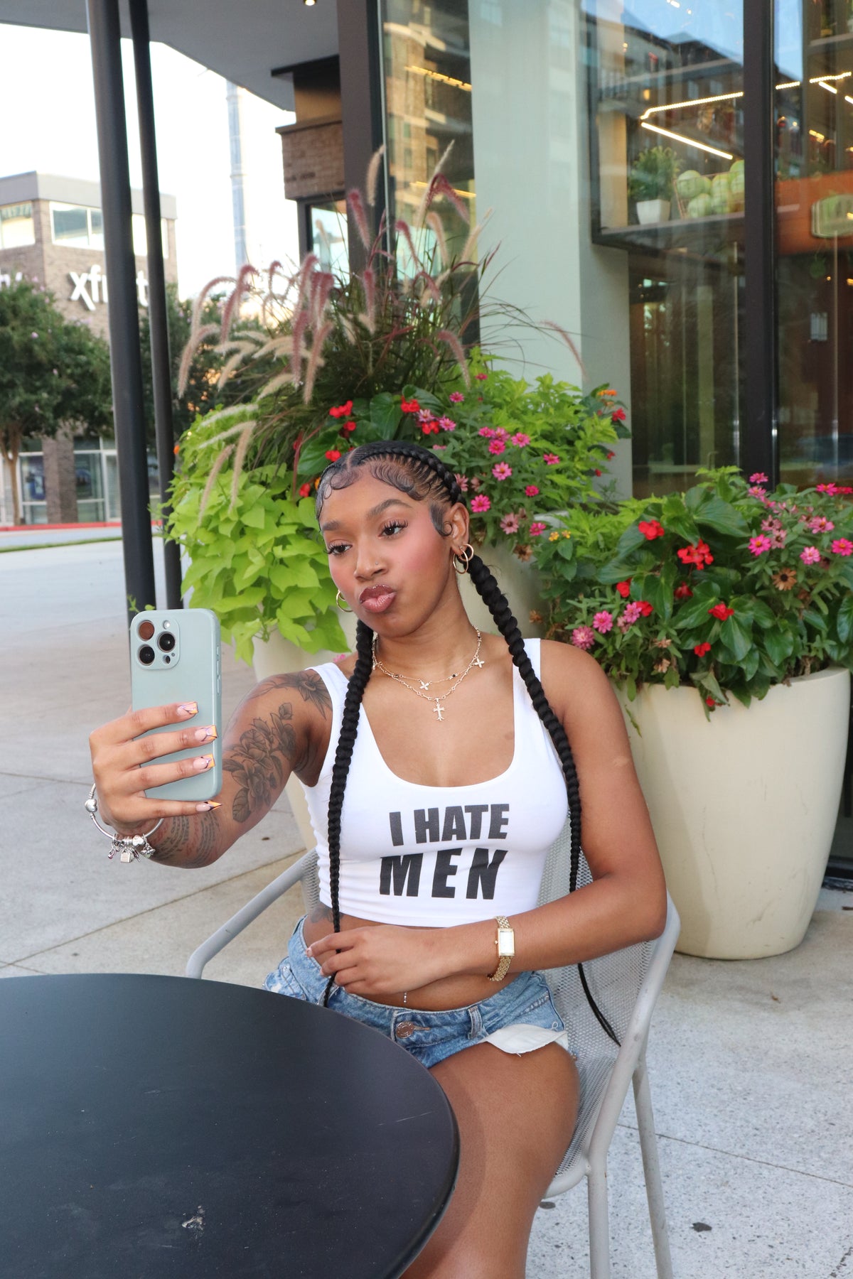 "I Hate Men" Cropped Tank White